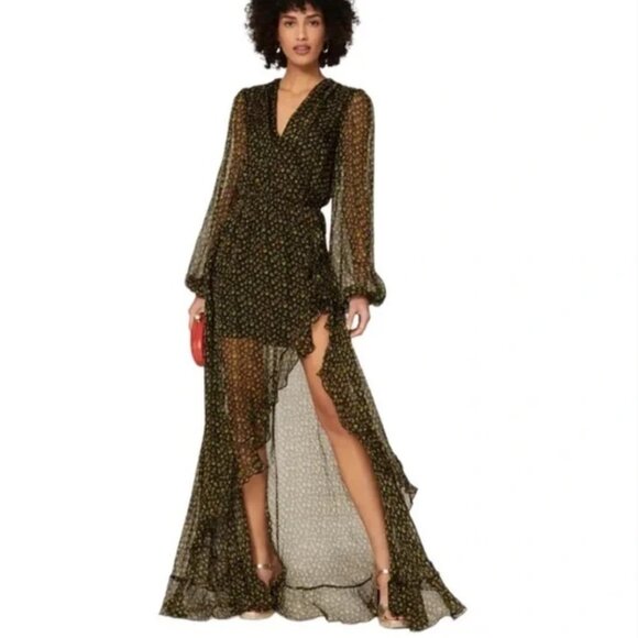 CAROLINE CONSTAS | Vivian Winter Rose Sheer Silk Maxi Dress Sz M - Picture 1 of 10